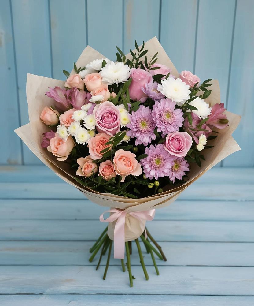 Букет цветов из: Хризантемы, Розы и Альстромерии в Гигирево