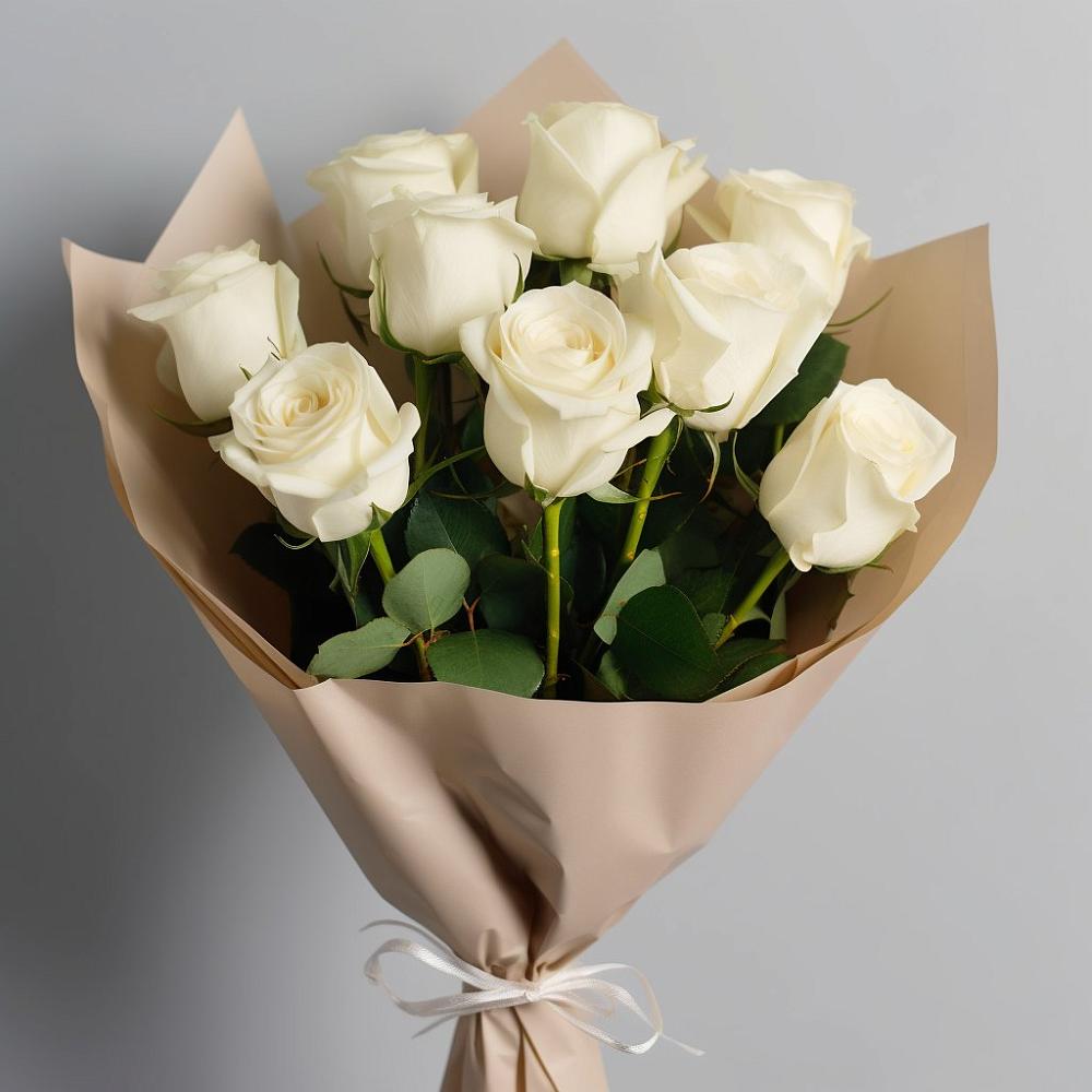 Букет 9 Белых роз Эдлесс Лав в Гигирево