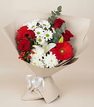 Букет цветов из:  Розы, Хризантемы, Герберы и Лилии в Гигирево