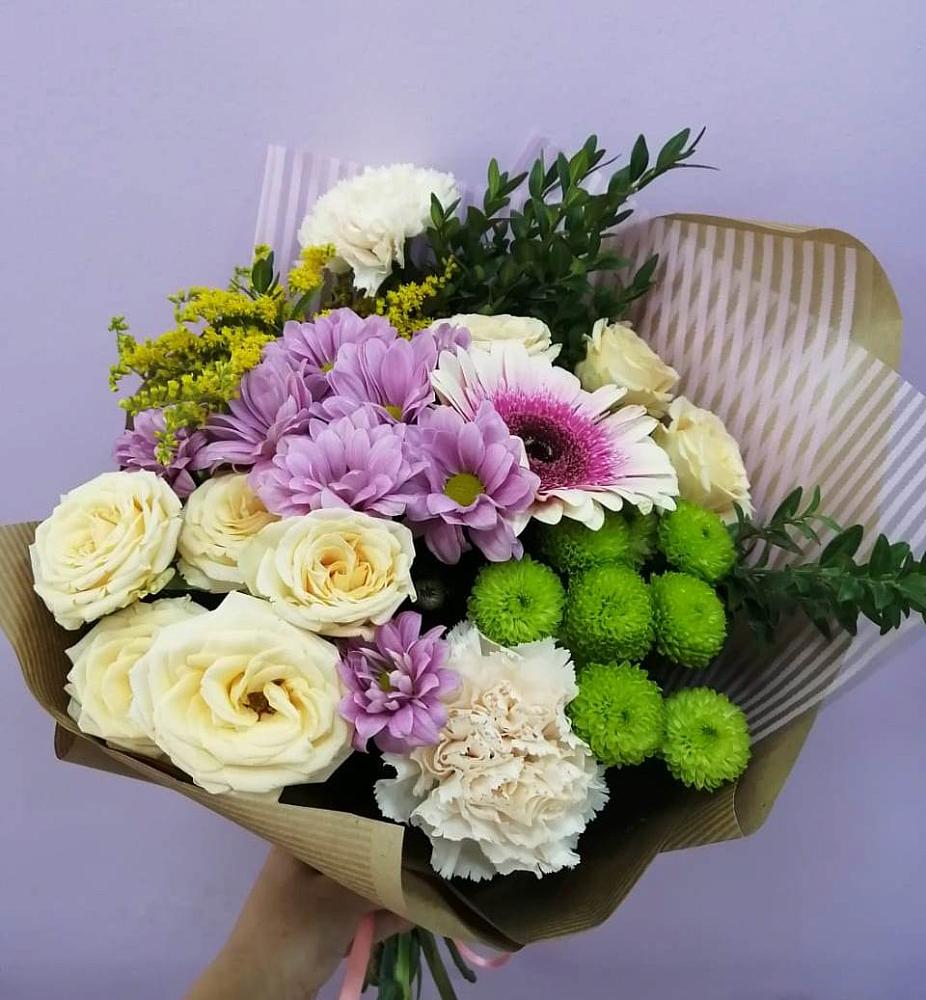 Букет цветов из: Хризантемы, Розы, Гвоздики и Герберы в Гигирево