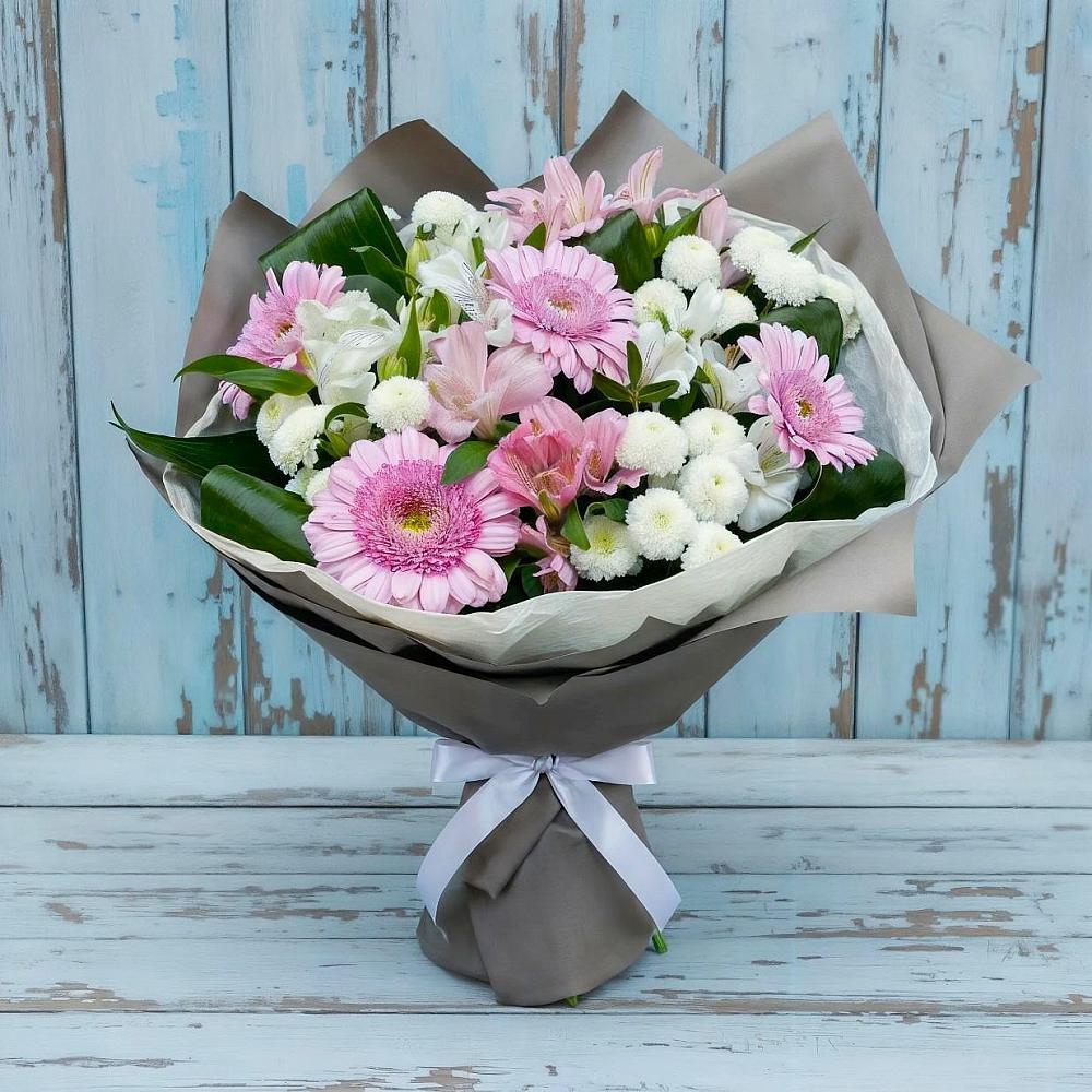 Букет цветов из: Герберы, Альстромерии и Хризантемы в Гигирево